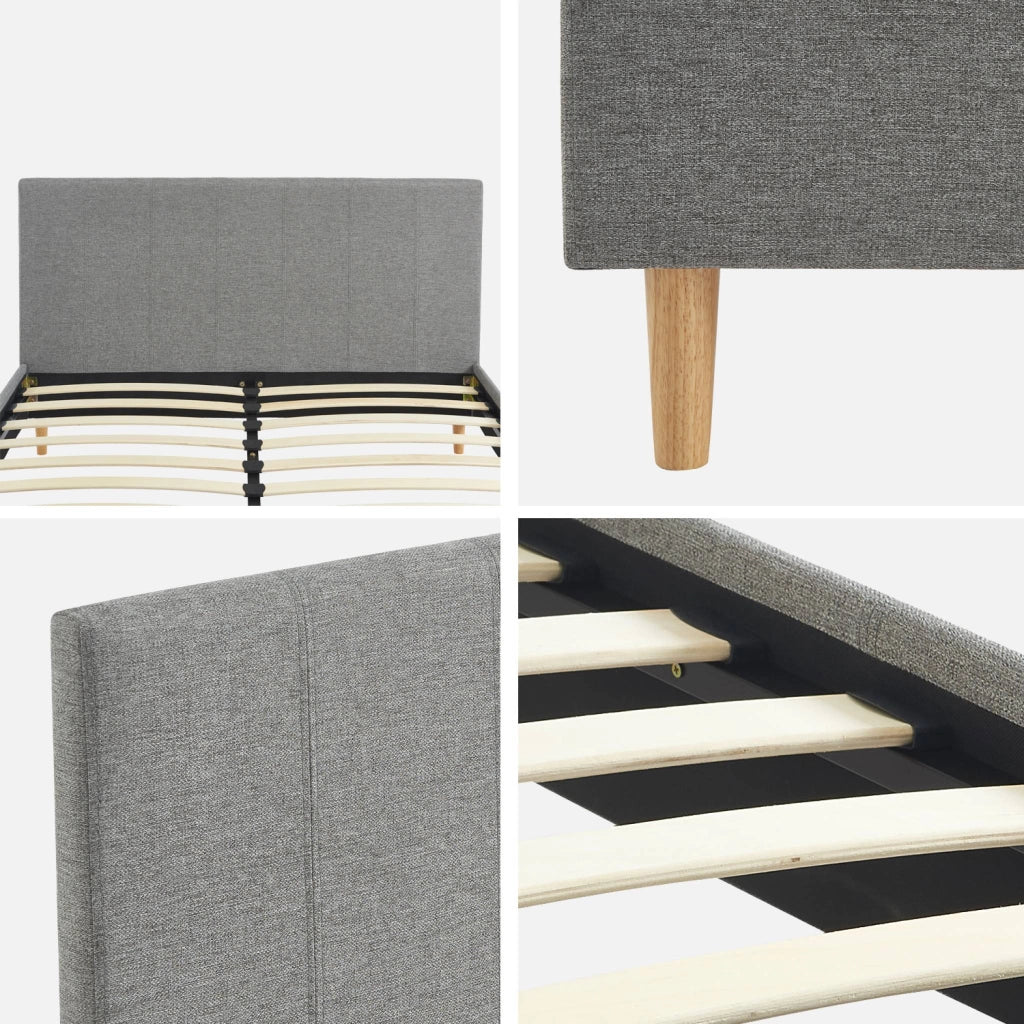Struttura letto con rete a doghe e testiera 140x190cm, tessuto