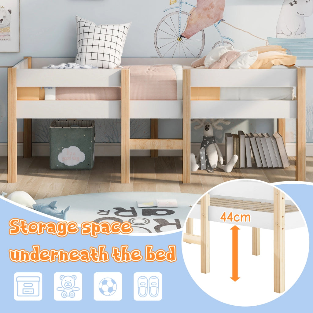 Letto a Soppalco 90 x 200 cm; Letto Singolo con Sponda di Sicurezza e Scala; senza Materasso; Legno Massello Bianco