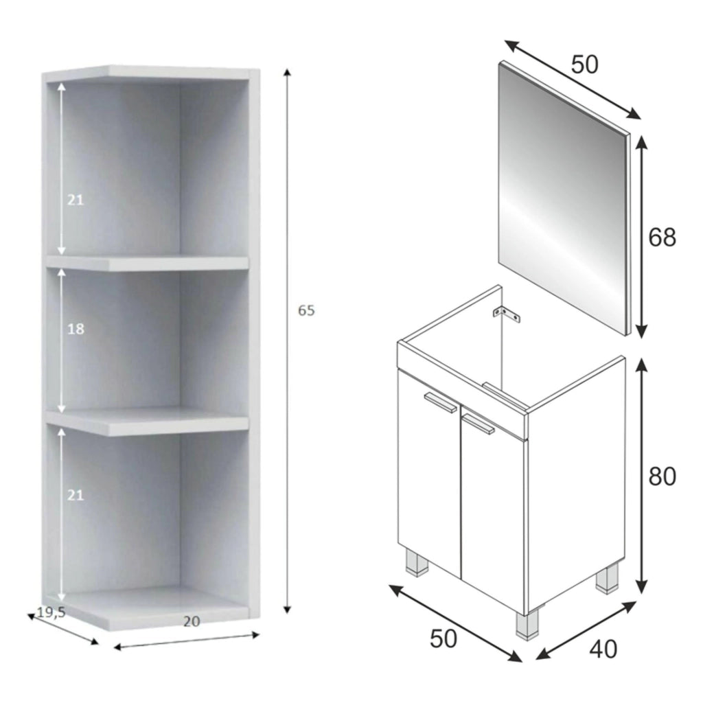 Furtei, set Mobili Bagno Specchio Incluso, Bianco Lucido