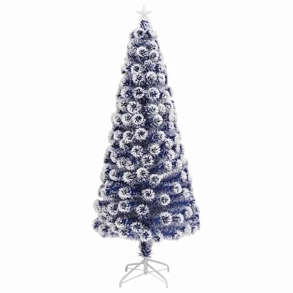 Albero Natale Artificiale LED Bianco e Blu 180 cm Fibra Ottica