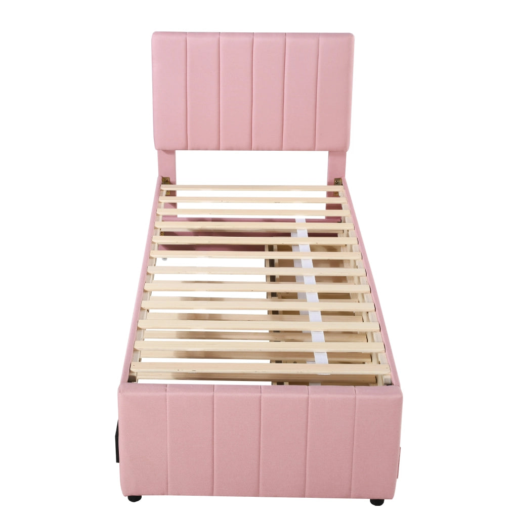 Letto imbottito 90 x 200 cm con letto estraibile e 3 cassetti; rosa