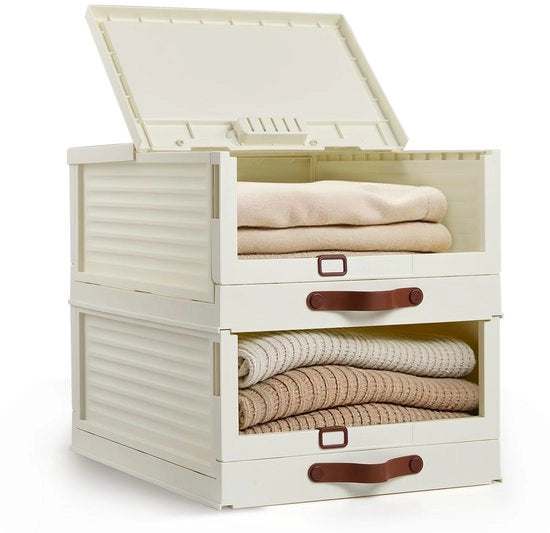 Organizzatore per armadio con doppio scomparto grande, sistema di organizzazione pieghevole per armadio con 1 coperchio scorrevole, scatole da archiviazione per abbigliamento e intimo.