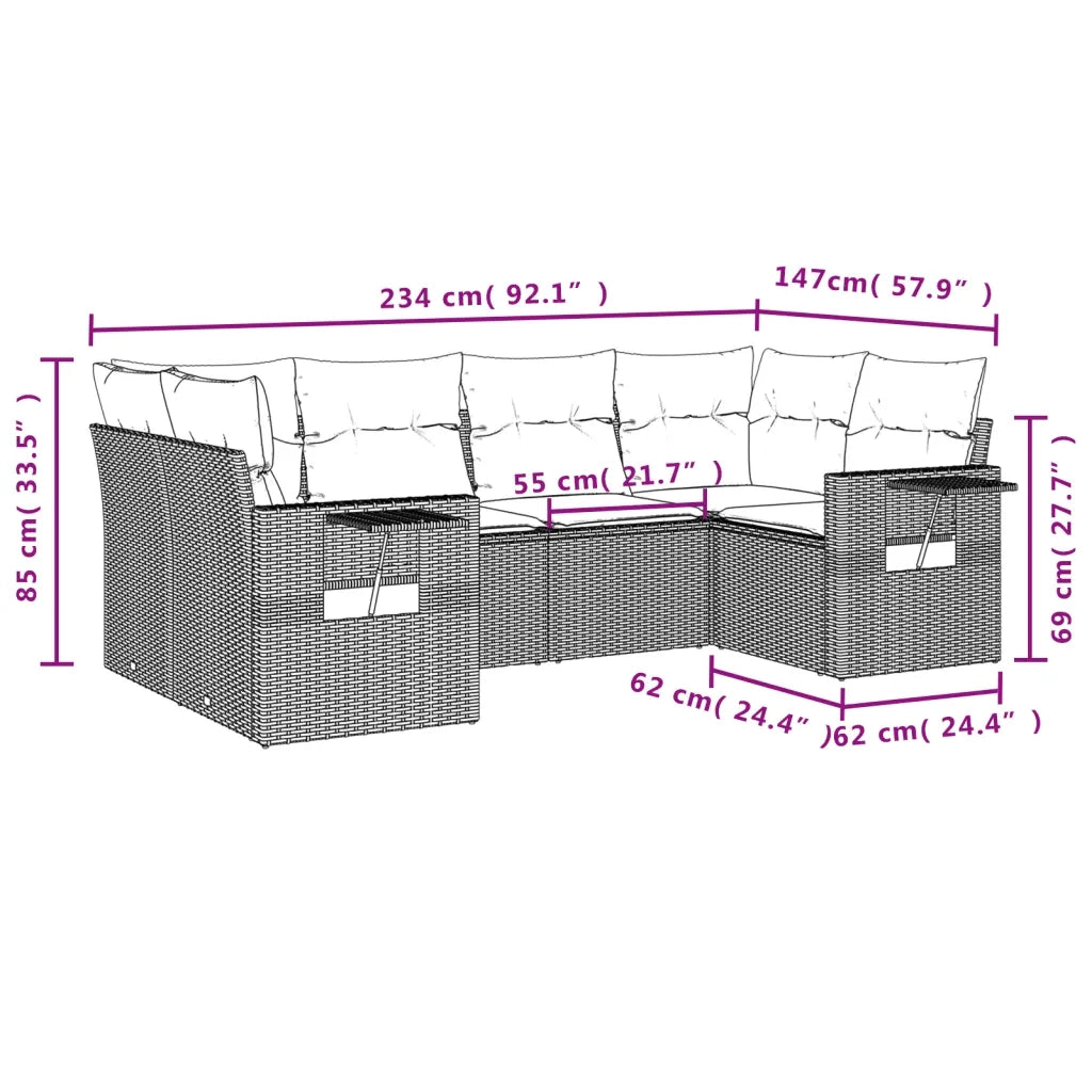 Set Divano da Giardino 6 pz con Cuscini Nero in Polyrattan 3252912