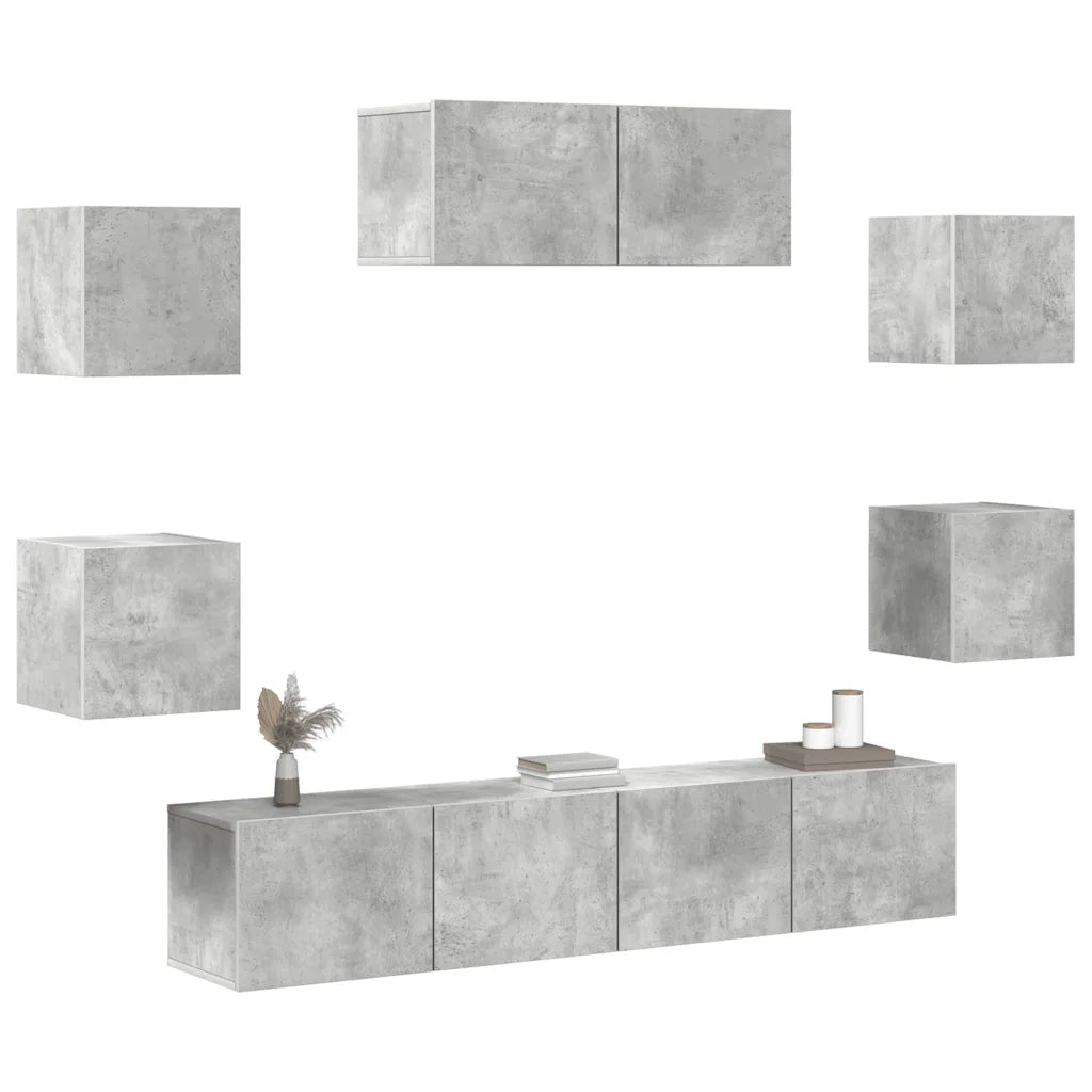 Set di Mobili Porta TV 7 pz Grigio Cemento in Legno Multistrato 3114513