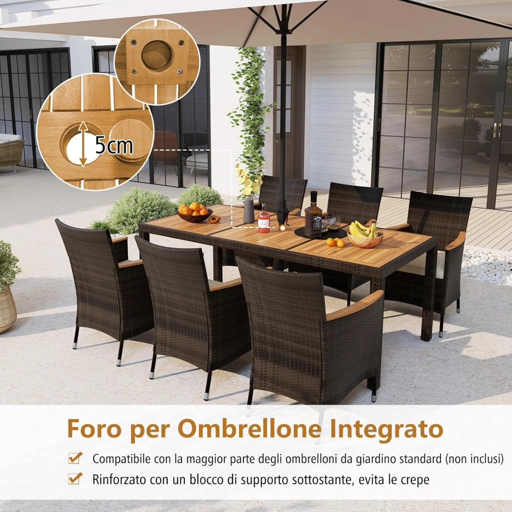 9 Pezzi Set di Mobili da Giardino, Set di Mobili in Rattan PE con Cuscini Rimovibili, 8 Sedie Impilabile e 1 Tavolo, per Giardino Piscina e Cortile