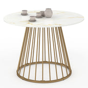 IDMarket - Tavolo da pranzo rotondo YUNA per 6 persone con base in filo d'ottone e piano ALASKA 110 cm effetto marmo bianco