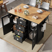 OKWISH Carrello da Cucina con 2 Ante e 4 Cassetti, Piano Pieghevole, Portaasciugamani, per Cucina, Nero