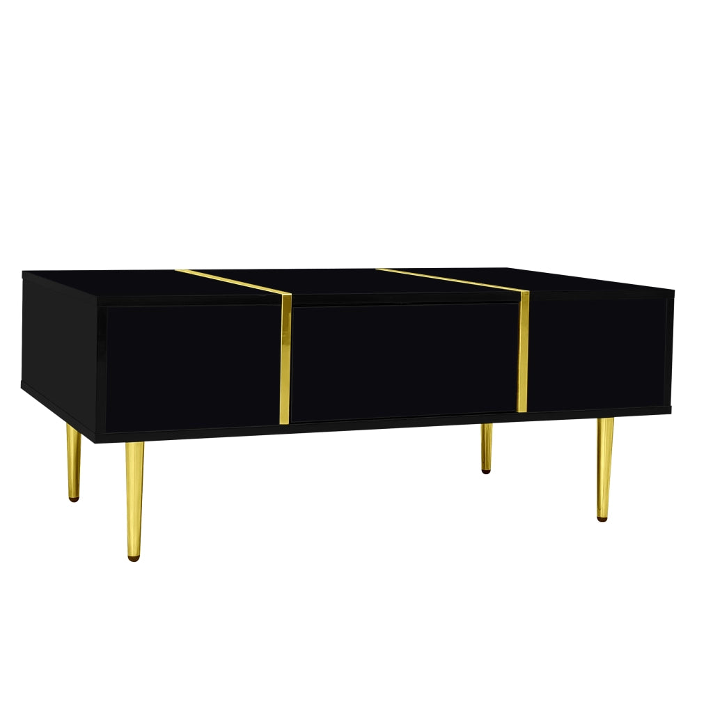Tavolino da caffè rettangolare con 2 cassetti, finitura lucida, in MDF, nero, 100 × 60 × 41,5 cm