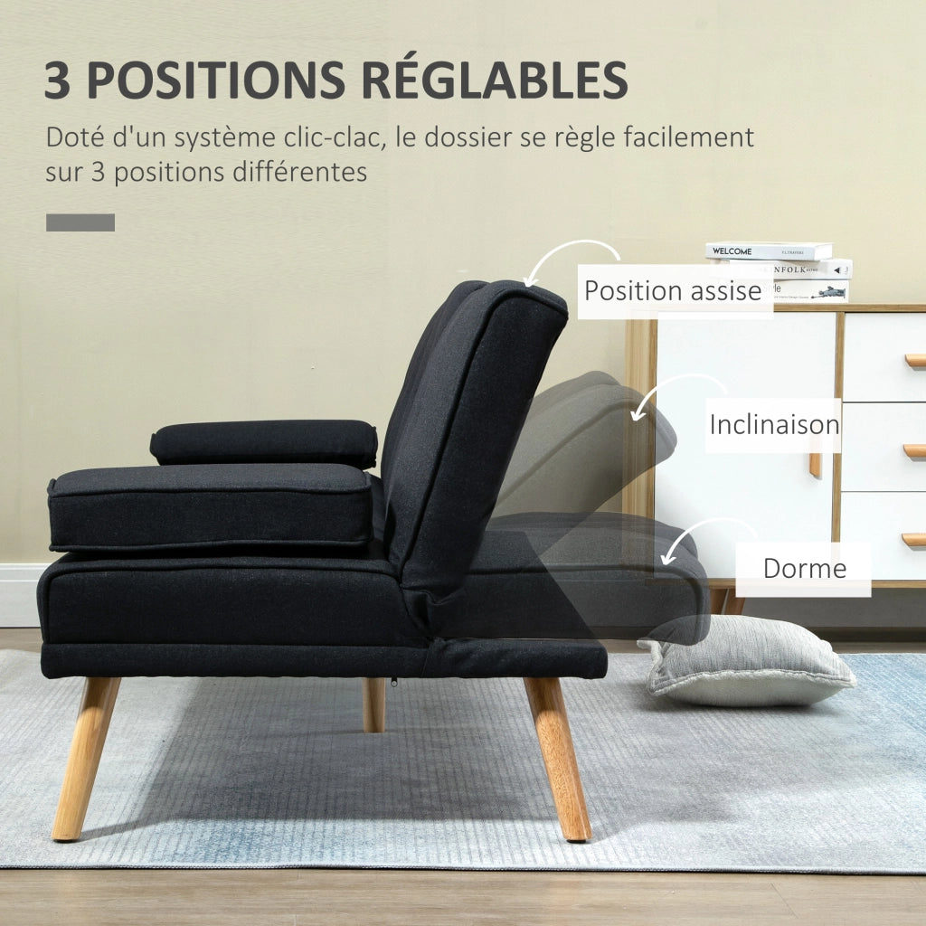 Divano letto 3 posti imbottito con schienale regolabile ¨C Zephmum ¨C Grigio