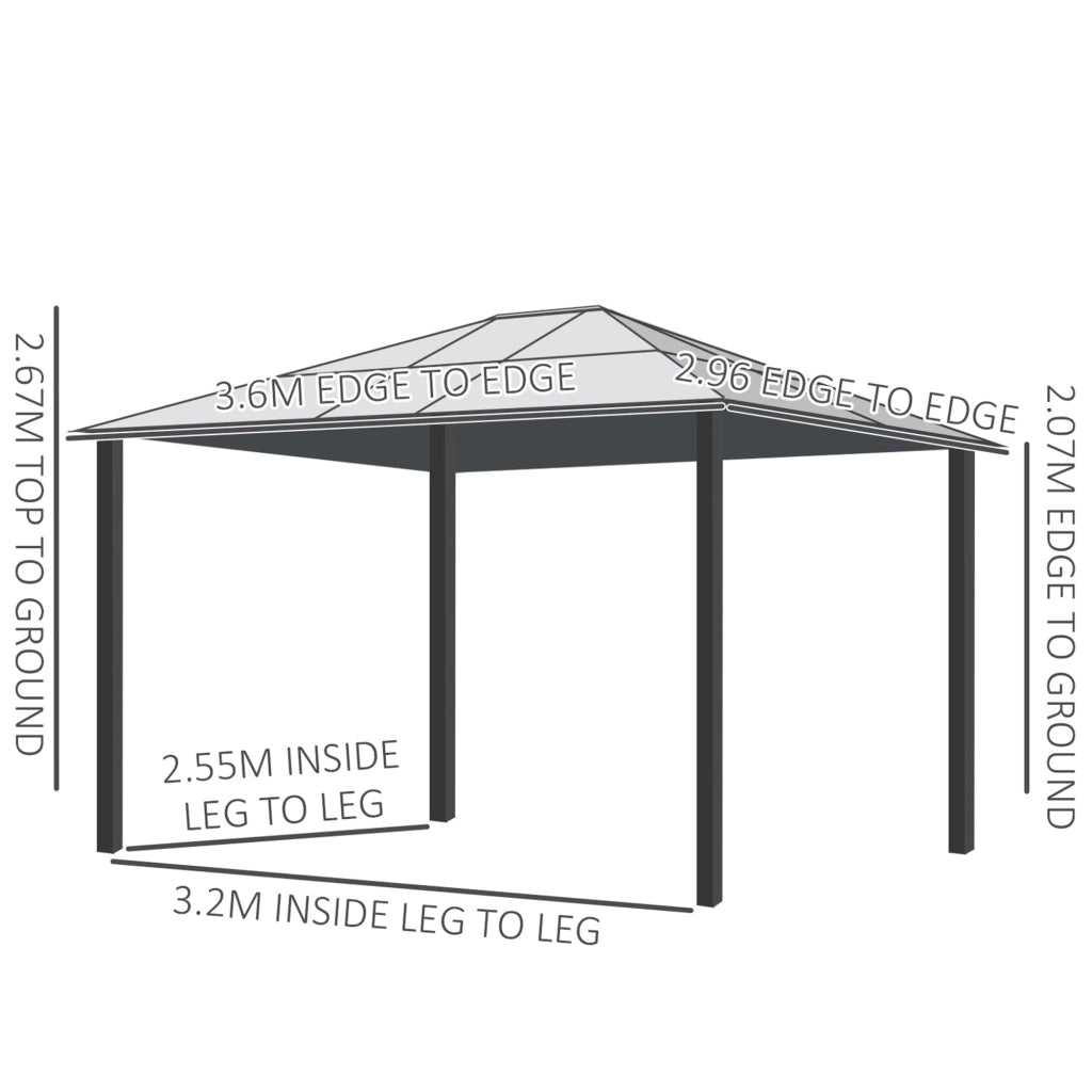 Gazebo da Giardino 2,94x3,60x2,67m con Tetto in Policarbonato e Zanzariere in Acciaio Cachi