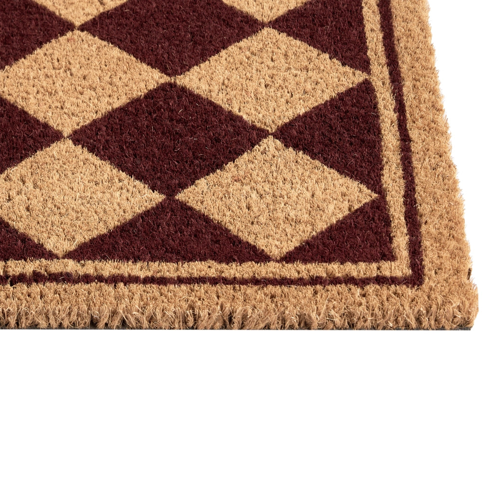 Zerbino in fibra di cocco beige e marrone con fondo antiscivolo, 40 x 60 cm. Zerbino decorativo antiscivolo con motivo a rombi