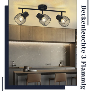 ZMH Lampada da soffitto 3 faretti orientabili E27 metallo nero stile retrò 25W per soggiorno corridoio cucina cameretta