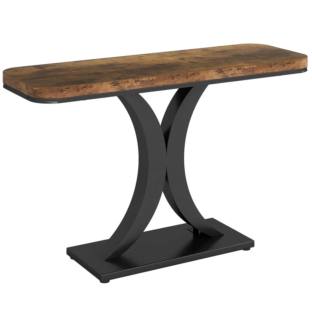 Tavolo consolle 100x29,5 cm in metallo e legno marrone rustico e nero