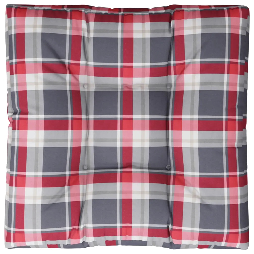 Cuscino per Pallet a Quadri Rossi 80x80x12 cm in Tessuto