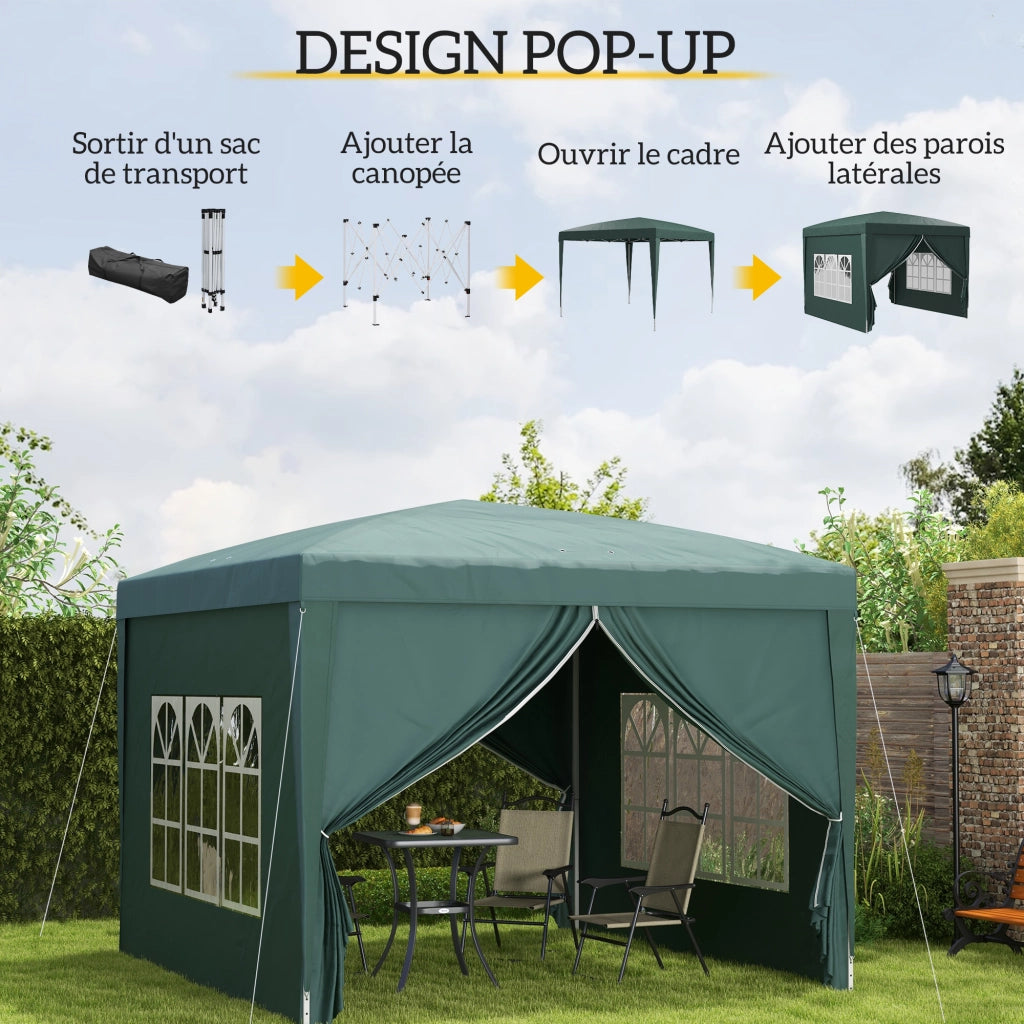 Gazebo pieghevole 3x3 m ¨C Xylo ¨C verde con finestre e borsa trasporto