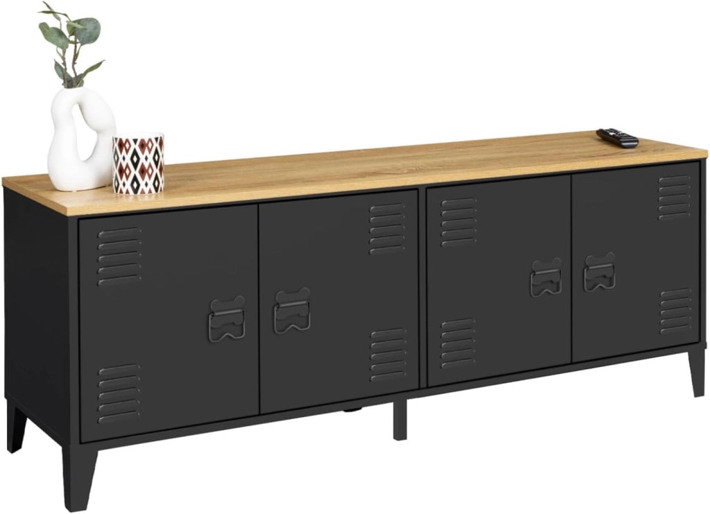 Credenza bassa ESTER 140 cm con 4 ante in metallo nero e piano in legno dal design industriale