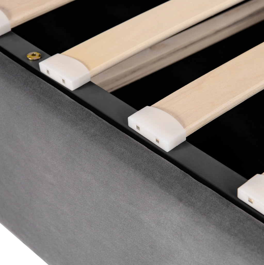 Letto matrimoniale contenitore in velluto grigio 140x190 cm con testiera regolabile