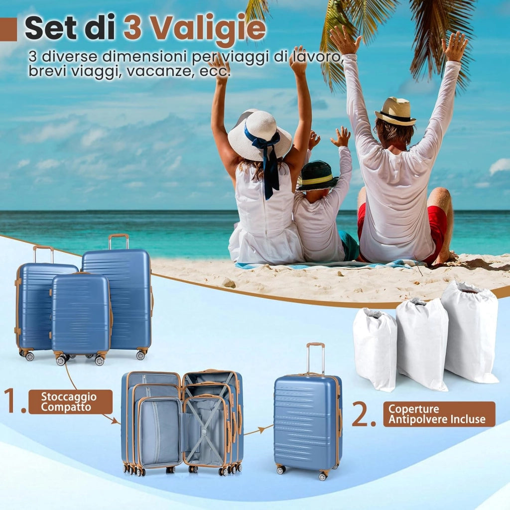 Set di Valigie Rigide 3 Pezzi, Set Valigia da Viaggio in ABS con TSA Lucchetto, Manico Telescopico in Alluminio e Ruote Piroettanti, 20", 24", 28" (Blu Scuro)