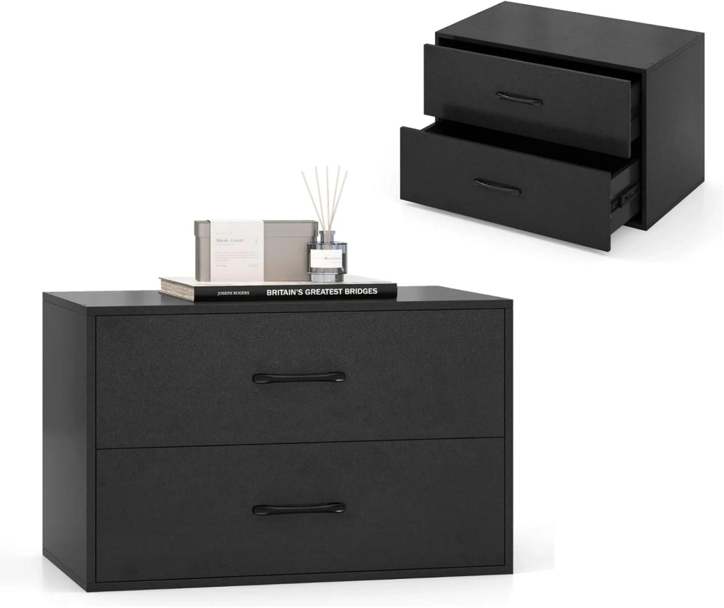 Cassettiera con 2 cassetti, dispositivo antiribaltamento, piccolo mobile in legno, per camera da letto, soggiorno, ufficio, comodino, 60 x 34 x 38 cm (bianco)
