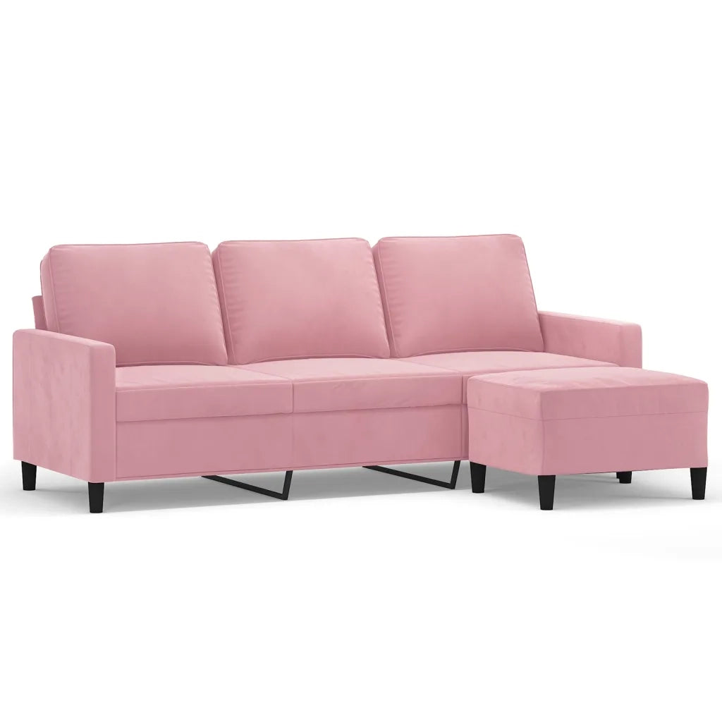 Divano a 3 Posti con Poggiapiedi rosa 180 cm in Velluto 3201058