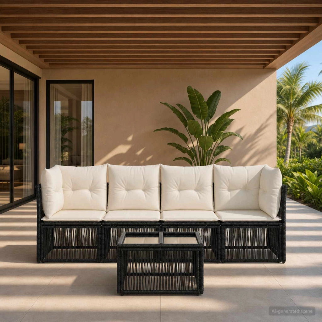 Set Divano da Giardino 5 pz Nero polyrattan 3434131
