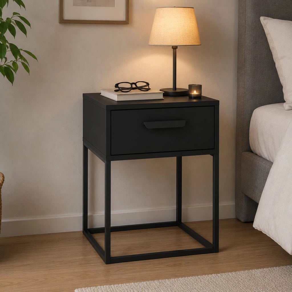 Lelimapa, Comodino un Cassetto, 40x39x52h cm Nero Antracite