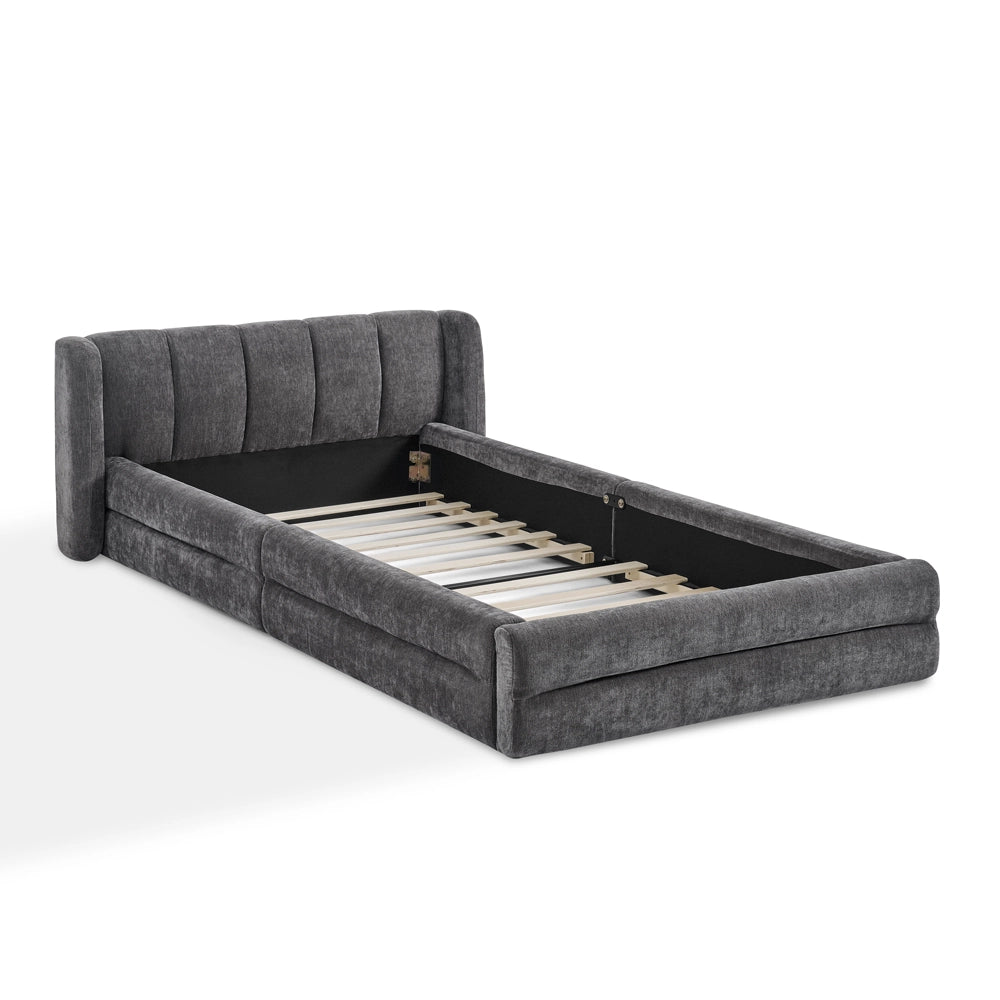 Letto singolo 90 × 200 cm con testiera ergonomica, senza materasso, in chenille, grigio scuro