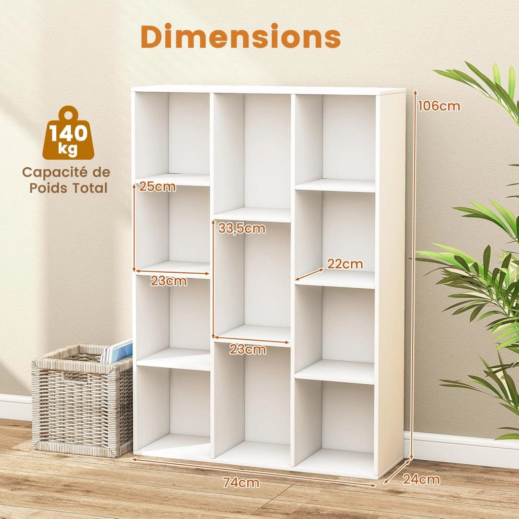 Libreria a 11 scomparti, libreria con 2 kit antiribaltamento e pannelli posteriori chiusi, libreria mobile portaoggetti in legno, 74 x 24 x 106 cm