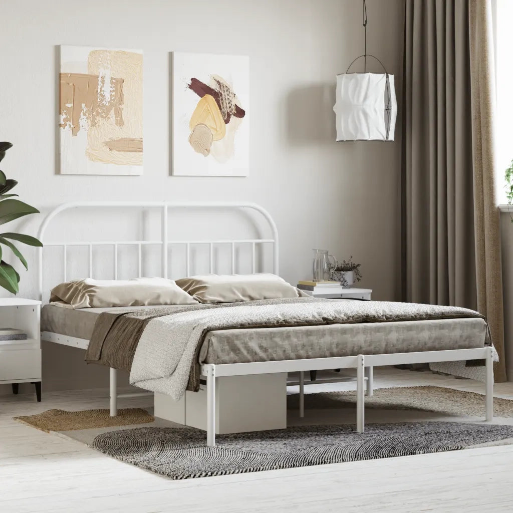 Giroletto con Testiera-Struttura Letto con testiera Metallo Bianco 140x190 cm 999372