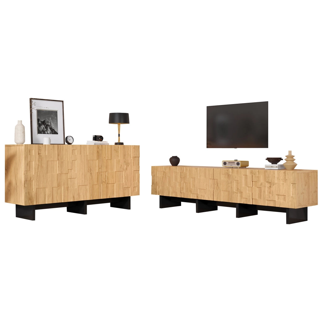 SET MOBILE TV e Sideboard Set da 2 pezzi Colore Legno Naturale
