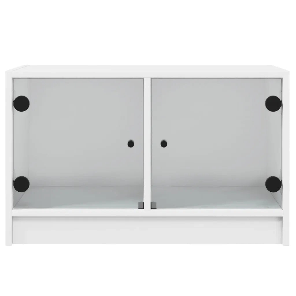 Mobile Porta TV con Ante in Vetro Bianco 68x37x42 cm 836357