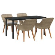 Set da Pranzo per Giardino con cuscino 5 pcs Beige polyrattan