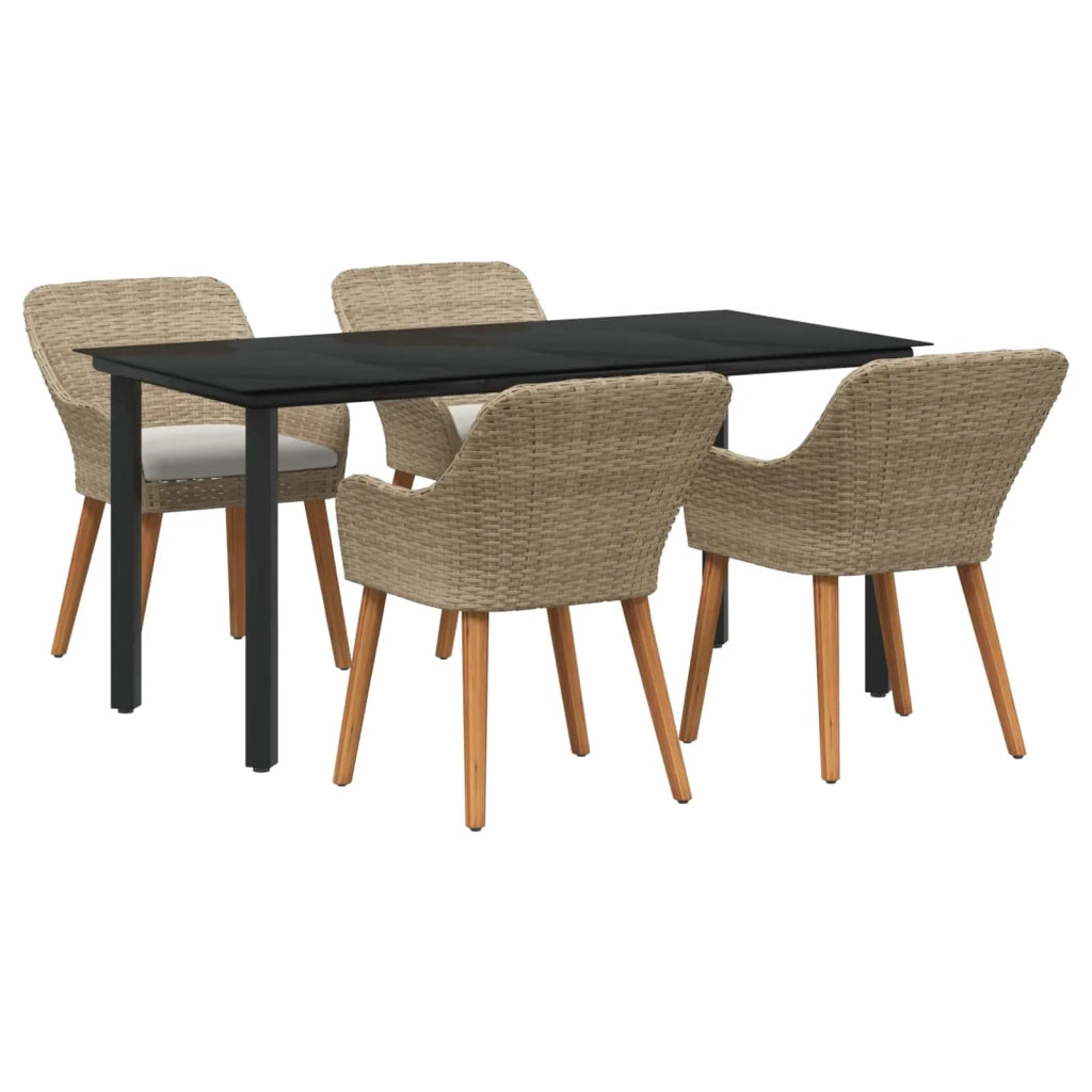 Set da Pranzo per Giardino con cuscino 5 pcs Beige polyrattan