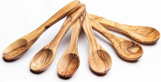 Set di cucchiai in legno di olivo da 6 pezzi - Ideale per bambini, tè, caffè, marmellata, miele e dessert - Regalo per Natale e compleanni