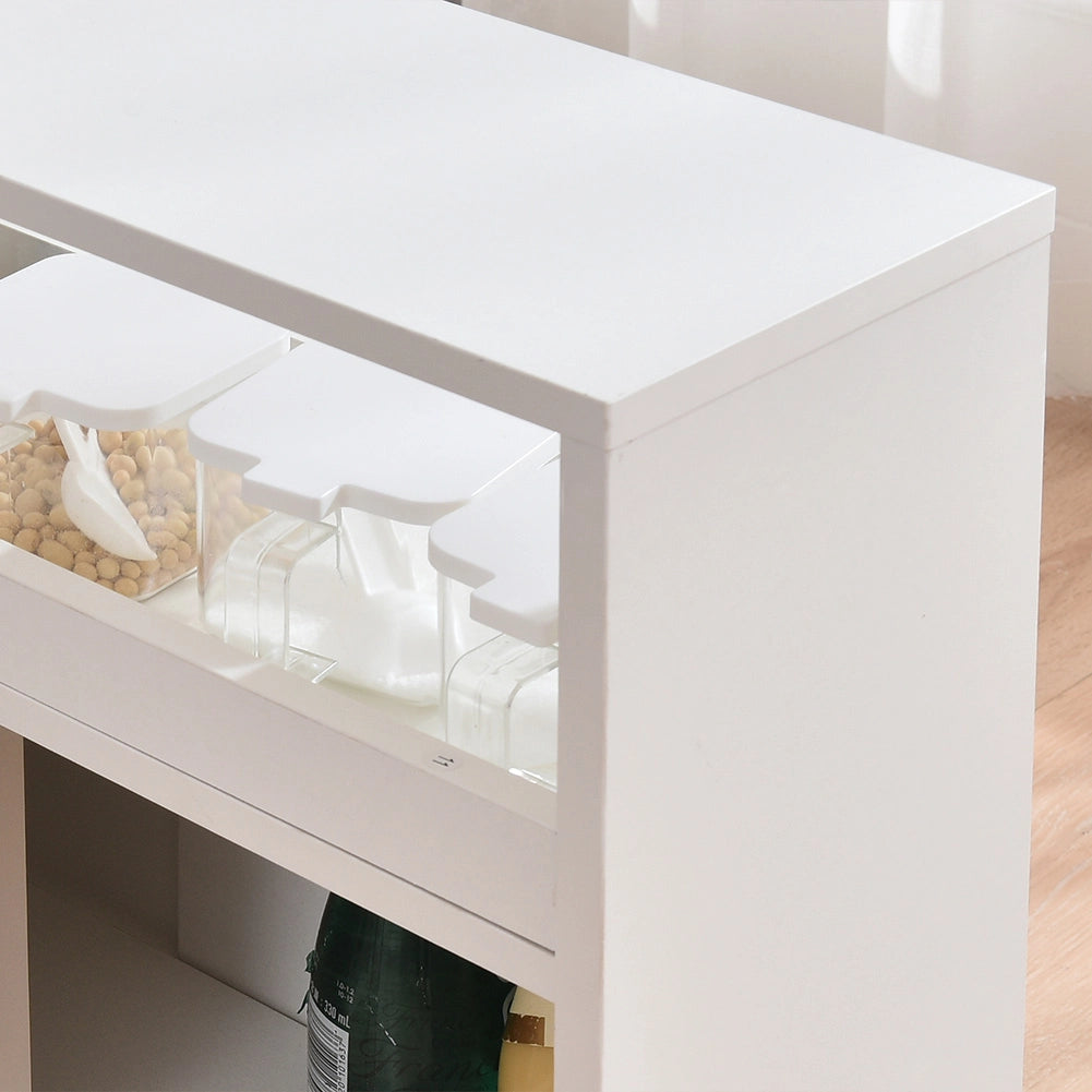 Carrello Portaoggetti Salvaspazio in Legno Bianco con 3Ante e 4Ruote Slim
