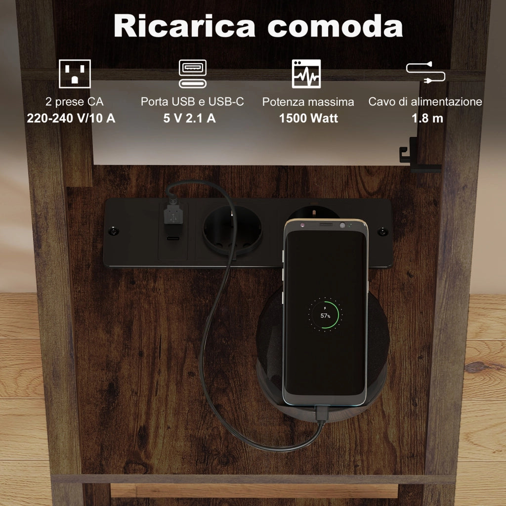 Lampada da Terra 26x26x160 cm Struttura con Ripiani Luce Regolabile Interruttore a Pedale e Porte USB in MDF Marrone