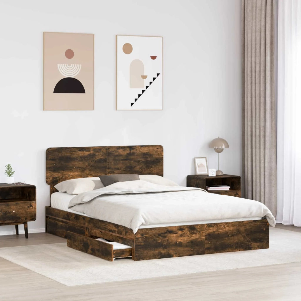 Letto con Contenitore con testiera Rovere fumé 160 x 200 cm 3412259