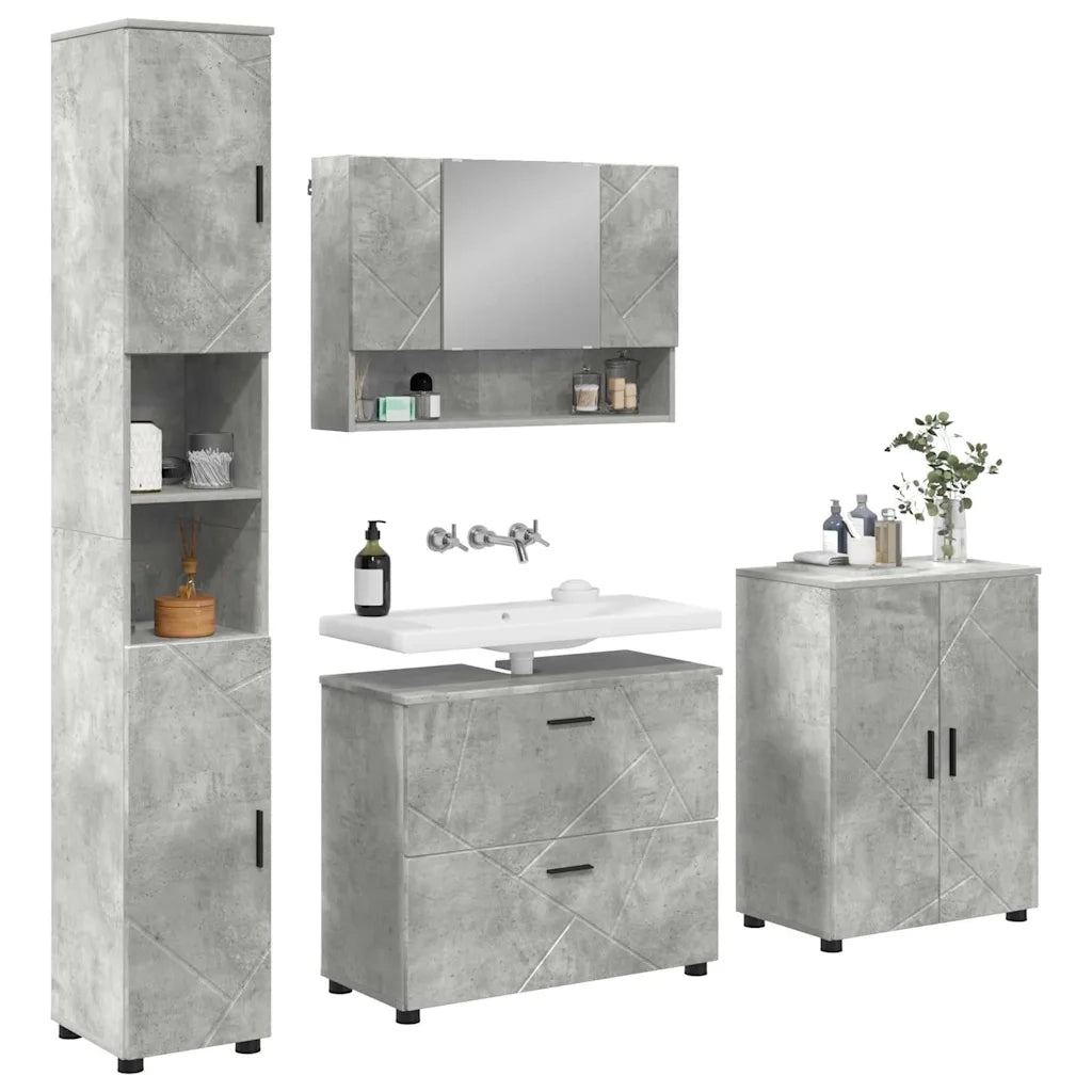 Set di mobili per il bagno con cassetto 4 pcs Grigio cemento