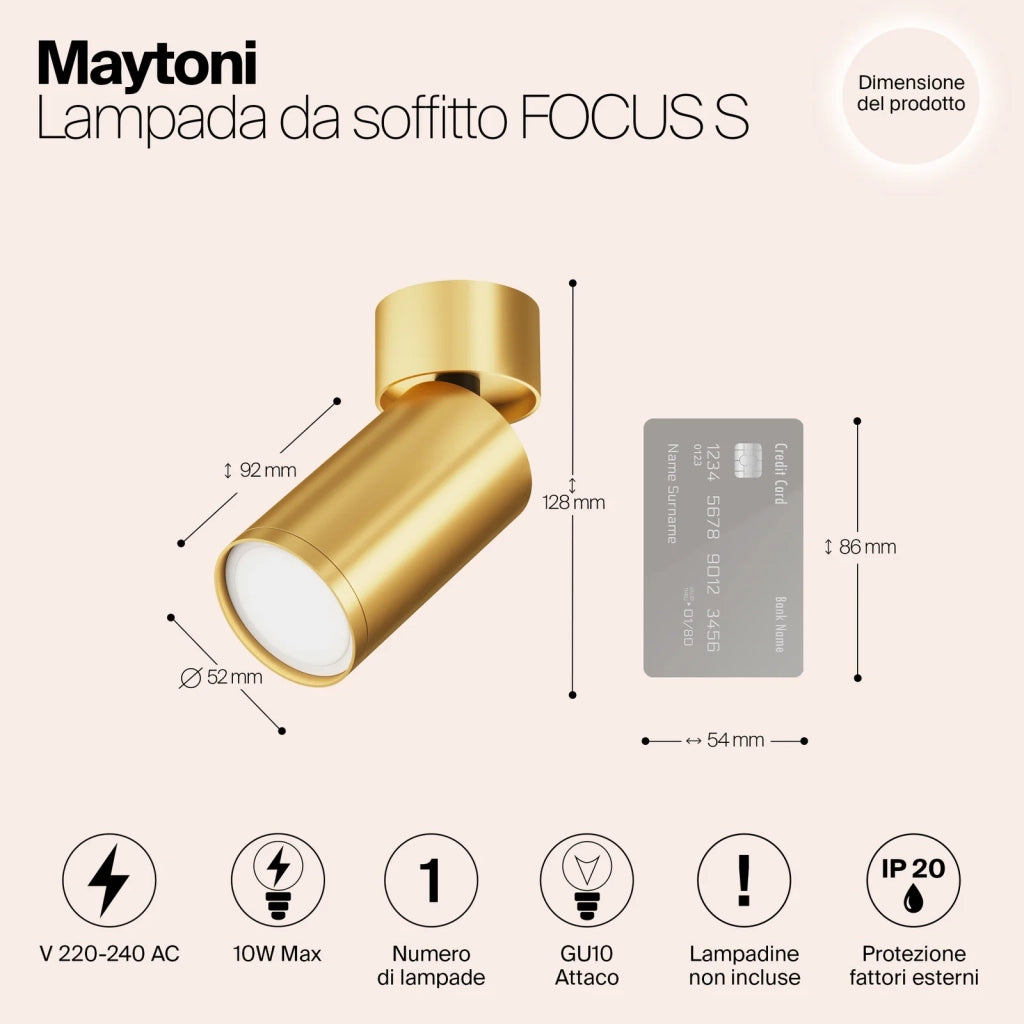 Maytoni Lampada da soffitto moderna FOCUS S 1 luce GU10 oro metallo