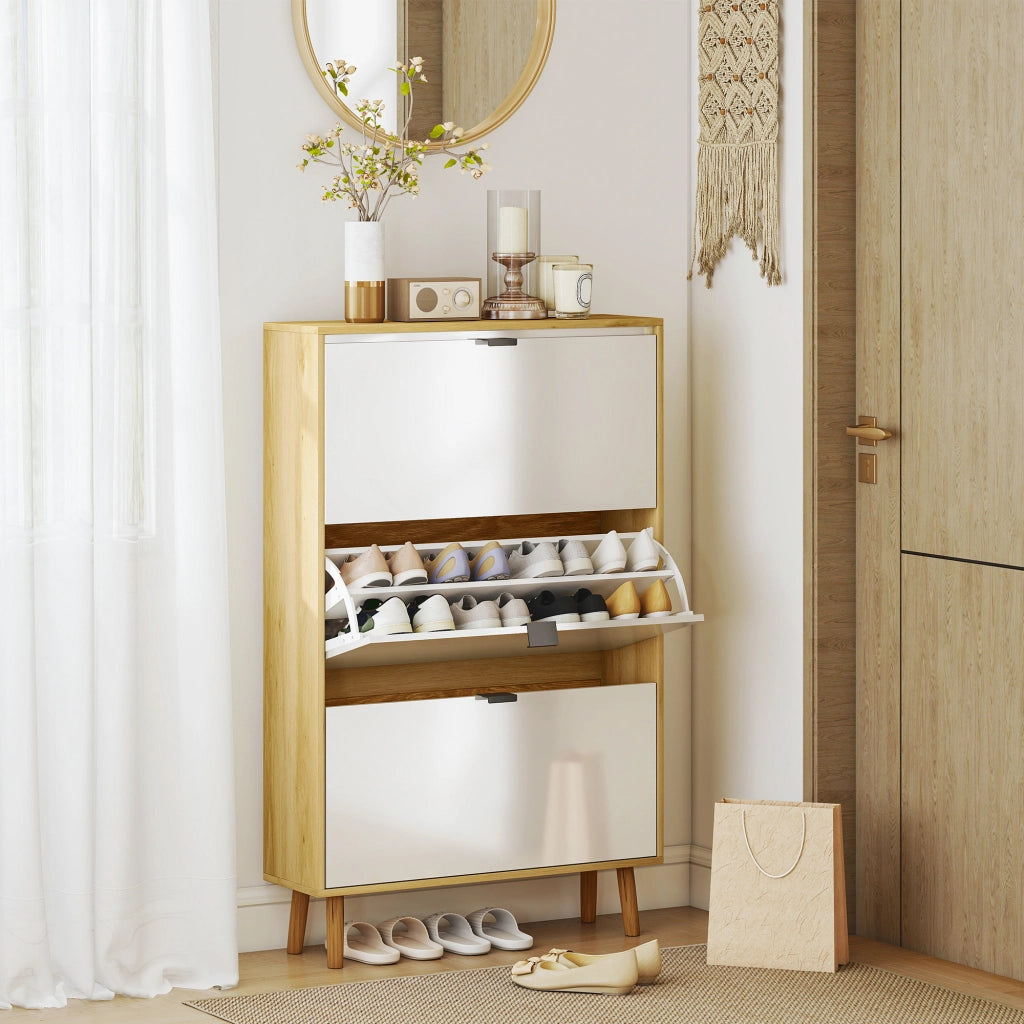 Scarpiera con 3 Cassetti Ribaltabili ¨C zephmum ¨C Bianco 80x24x127 cm