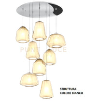 SOSPENSIONE BIANCO 8 LUCI TONDA VETRI 2X ALPHA + 3X BETA + 3X GAMMA AMBRA 1176BI-S8 T ABG-AM