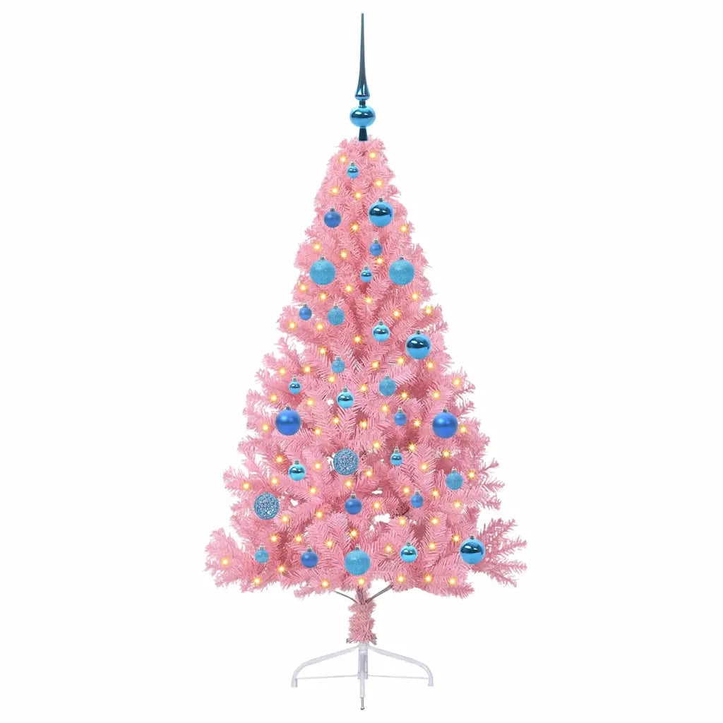 Albero di Natale Artificiale-Albero Natalizio con luci integrate Rosa 150 cm PVC 977959
