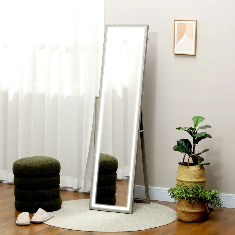 Specchio a figura intera 40 x 160 cm, specchio da terra con luci LED, 3 colori di luce, specchio da parete con comando touch, specchio da terra per