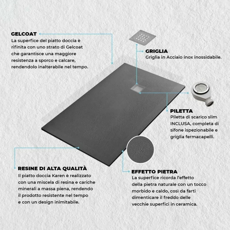 Piatto doccia 120x120 in marmo resina Karen antracite effetto pietra