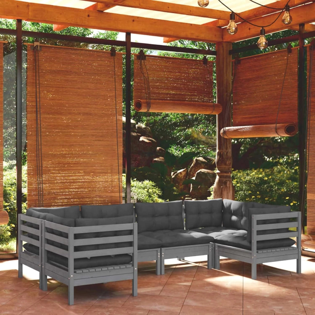 Set di mobili da giardino 6 pezzi e cuscini, mobili da giardino, set da giardino, set da giardino, divano da giardino in terrazza, legno di pino grigio