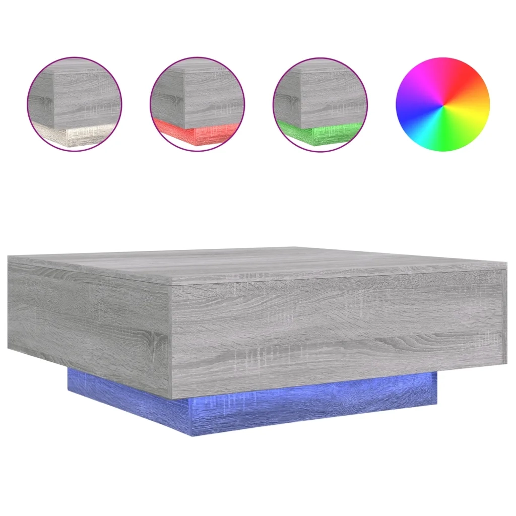 Tavolino da salotto | Tavolino da caff¨¨ | Tavolino da Soggiorno con Luci LED Grigio Sonoma 80x80x31 cm