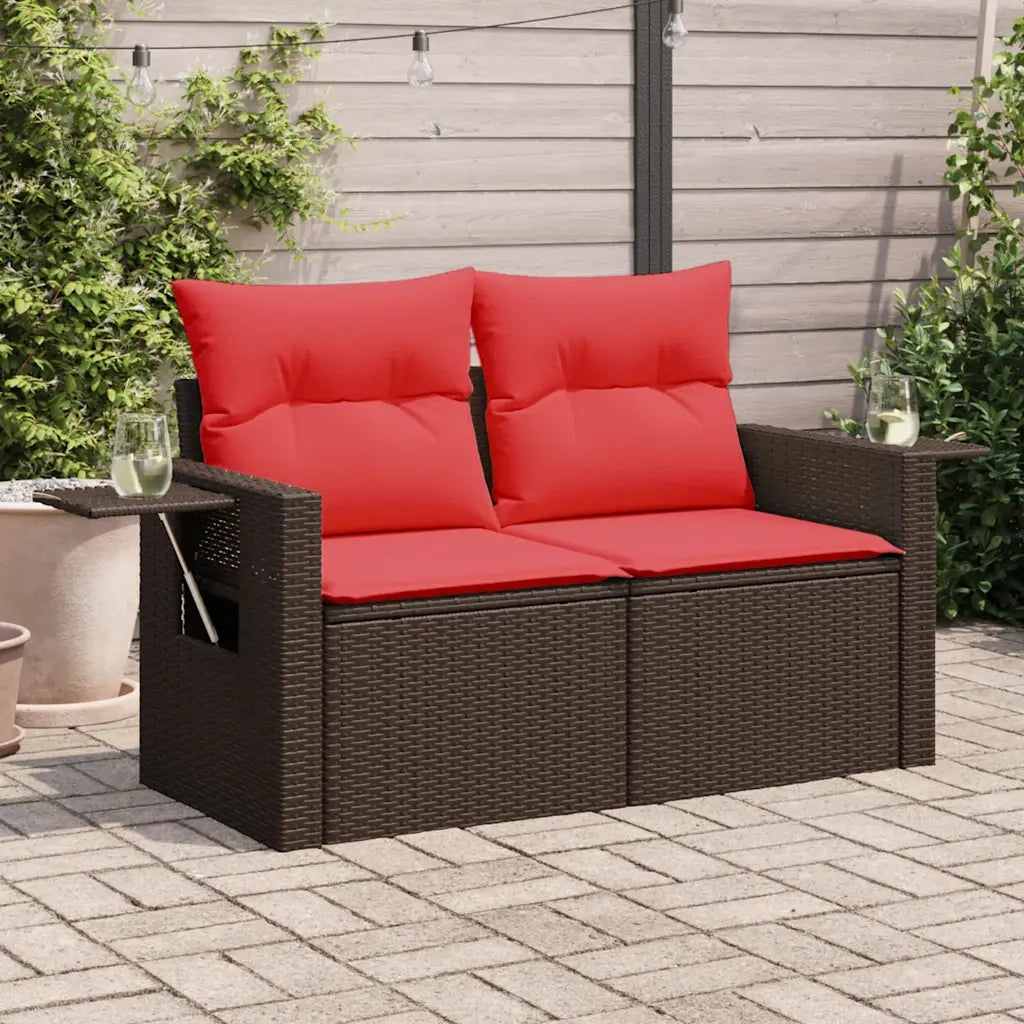 Divano da giardino con cuscini a 2 posti marrone in polyrattan