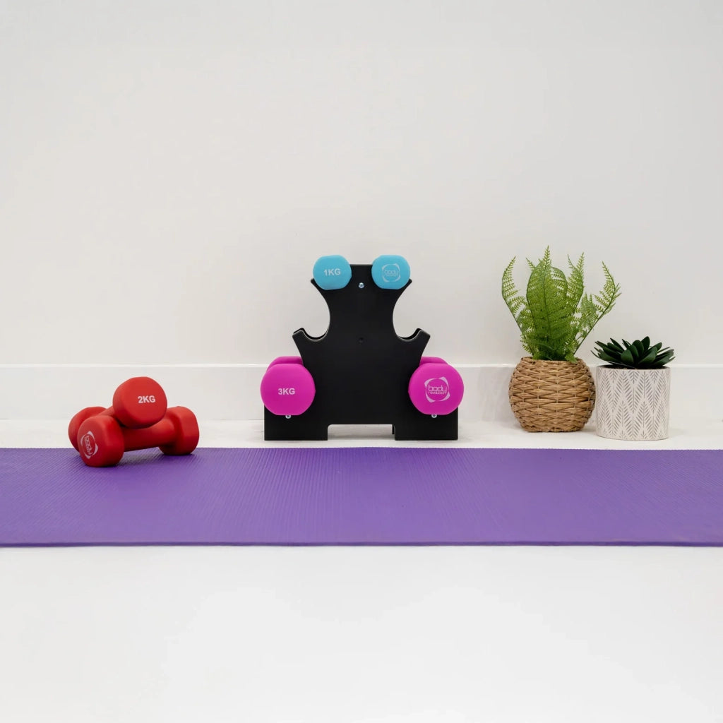 Body Revolution Set 6 Manubri Neoprene 12kg 1kg 2kg 3kg con Supporto