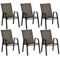 Sedie da Giardino Set 6 Pezzi, Sedie da Esterno Impilabili in Metallo e Tessuto Traspirante, Marrone