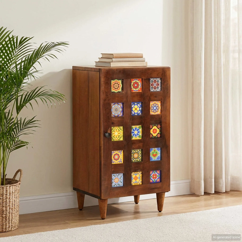 Credenza con porta Noce 40 x 33 x 75 cm Legno di mango massello